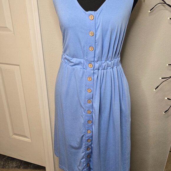 BLENCOT- Large V Neck Button Front Midi Dress Sleeveless T-Shirt -EUC - Picture 2 of 2